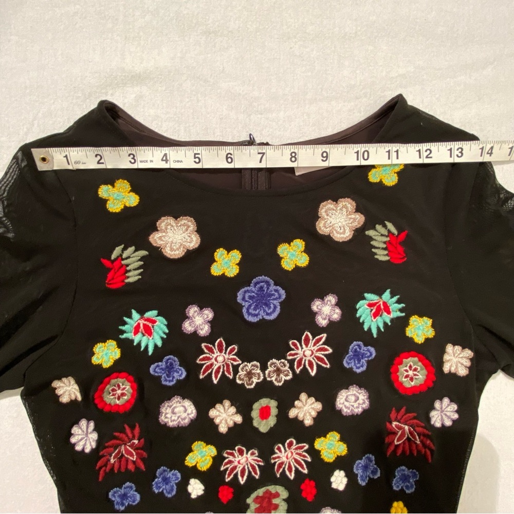 Aqua Capsule Embroidered Floral Mesh Mini Dress Sheer Sleeve Size M - Picture 12 of 16